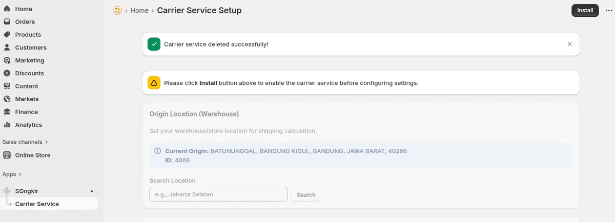 Install & Atur Lokasi Asal