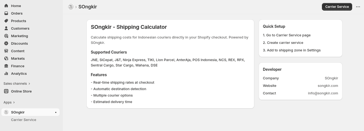 Buka Menu SOngkir & Carrier Services